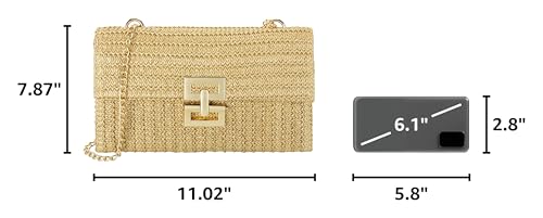 Gets Straw Clutch Purse for Women, Woven Beach Bag Summer Corssbody Purse Small Rattan Shoulder Bag for Travel | Hand-woven - color: Apricot