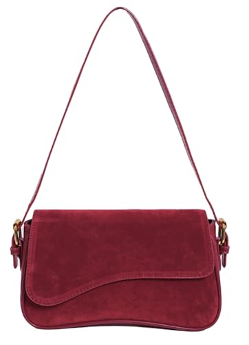 Women's Shoulder Bag Suede Handbag Underarm Purse Tote Bag Brown Suede Purse Y2K Crossbody Bag with Removable Strap - color: New-winered