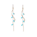 Temperament Long Zircon Tassel Earrings for Women Charm Jewelry Sparkling Crystal Leaves Twist Dangle Earrings for Friends - color: Silver-Bule Leaves