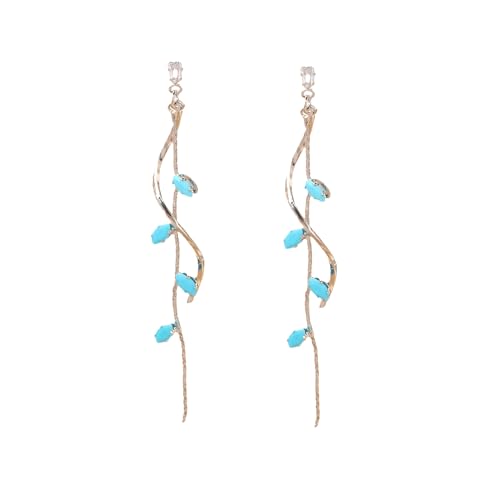 Temperament Long Zircon Tassel Earrings for Women Charm Jewelry Sparkling Crystal Leaves Twist Dangle Earrings for Friends - color: Silver-Bule Leaves