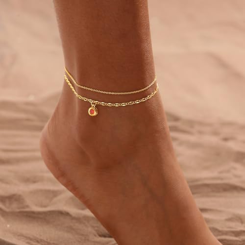2/3 PCS Gold Anklets for Women Waterproof Cuban Link Anklet Beaded Bracelets Stackable Bracelets 14K Gold Plated Custom Jewelry Gifts Non Tarnish Lightweight - style: Gold Anklet 07