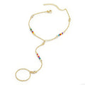Hand Chain Bracelets for Women - 14K Real Gold Plated Dainty Stackable Paperclip Link Bracelets Hand Chain Bracelet Ring Gold Bracelets for Women Trendy - color: Colorful CZ Hand Chain