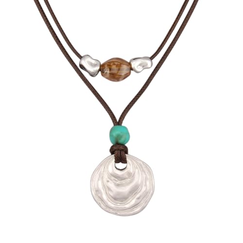 GelConnie Boho Necklaces for Women Cowgirl Necklace Stone Leather Cord Pendant Necklaces With Beads Long vintage Layered Choker Necklace - style: Leather Silver Necklace