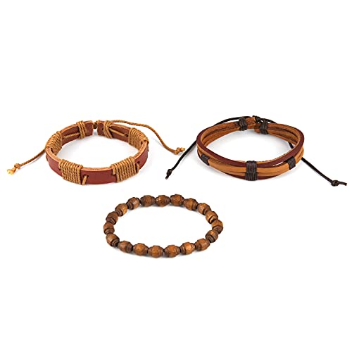 HZMAN Wrap Bracelets Men Women, Hemp Cords Wood Beads Ethnic Tribal Bracelets, Leather Wristbands - style: Wooden bead style 2