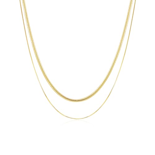 ARSIS 18K Gold Plated Herringbone Necklace Snake Chain Choker Dainty Layered Hypoallergenic Jewelry Gift for Women - color: Gold Double Layer