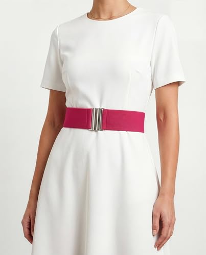 BlackButterfly Wide Elastic Waist Cinch Stretch Waistband Retro Vertical Clasp Buckle Belt - color: Hot Pink, size: Small