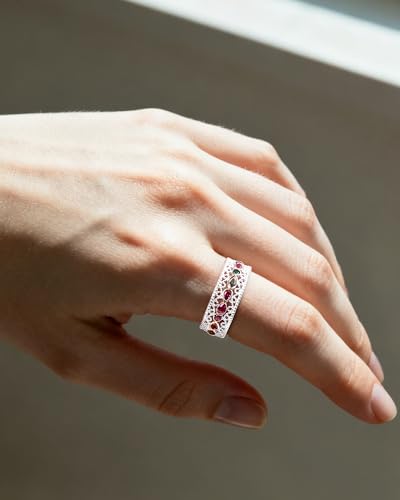 Silver Filigree Colourful Cubic Zirconia Rings for Women Unique Vintage Rainbow Stone Rings Gifts for Girlfriend