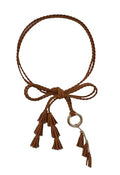 TeeYee Women Girls Multi Colors Braided Waist Tie Belt/Rope/Chain with Tassel Fringe Wrap Cloth Belts for Ladies Dress Pants - color: 286coffee