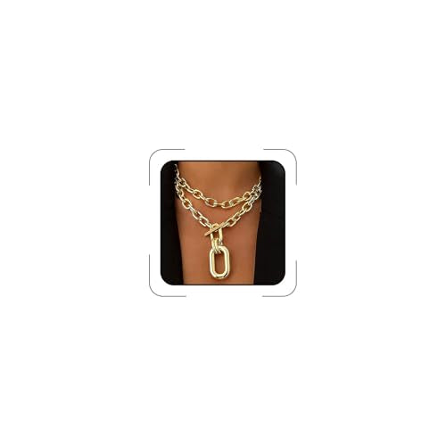 Gold Chunky Necklaces for Women Multi Layered Punk Gold Statement Necklaces Hip Hop Portrait Cuban Link Chain Necklace 90s Outfit Accessories - style: Style2
