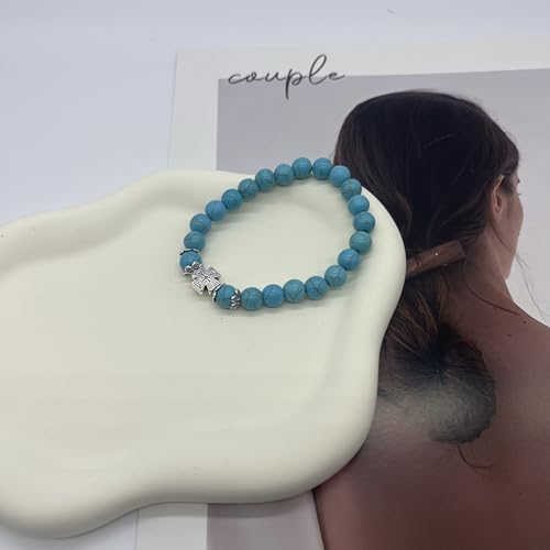 Turquoise Bracelet for Women, 8mm Beaded Stretchable Unisex Bracelet, Boho Turquoise Bead Bracelet Stone Beaded Bracelets Turquoise Jewelry for Women - color: Metal Cross