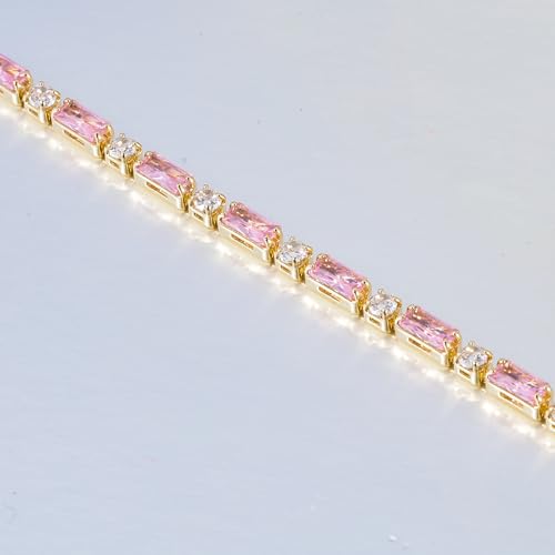 CiNily Adjustable Tennis Bracelets for Women Teen Girls Rainbow Cubic Zirconia Bracelet 14K White Gold Plated Hypoallergenic Slider Bracelet Jewelry Gift - color: Gold-Pink white cz