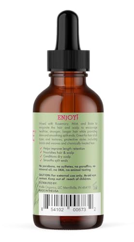 Mielle Organics Rosemary & Mint Hair Oil - Strengthening Biotin Oil Infused Frizzy & Damaged Hair Care - Split Ends & Dry Scalp Treatment to Support Longer, Healthier Strands, 2 Ounce