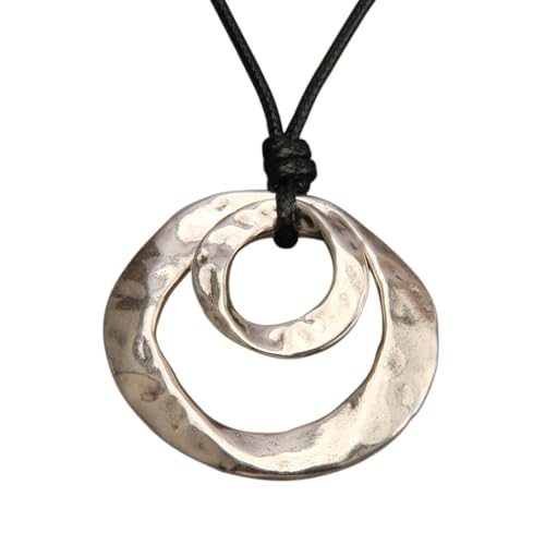 GelConnie Leather Necklace for Women Round Wooden Pendant Long Leather Choker Vintage Sweater Necklace Gold Chunky Boho Necklaces for Women - style: 2 Circles Silver Necklace
