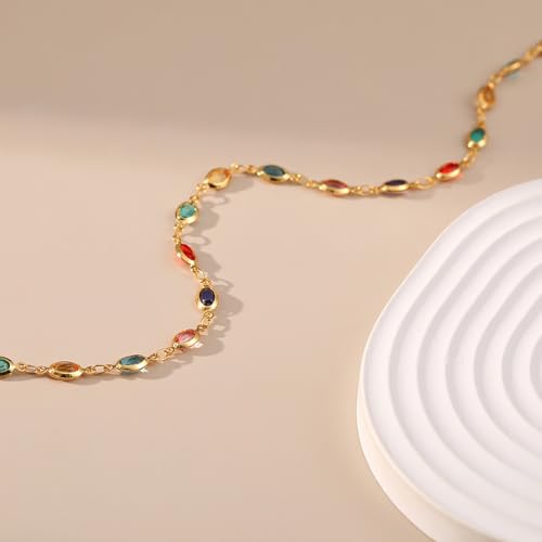 Beaded Choker Necklaces for Women 18k Gold Plated Dainty Gold Choker Necklaces for Women - style: Colorful Oval 27