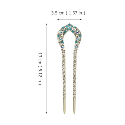 Lurrose Double Prong Hair Pin U Shaped Crystal Chignon HairPin Stick Hairstyle Accessory for Women Girls(Blue) - color: Blue