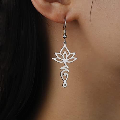 TEAMER Stainless Steel Lotus Flower Dangle Earrings Bohemian Drop Earring Unique Geometric Jewelry for Women - color: Lotus 5 - Steel Color