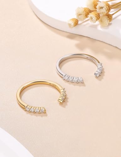 Moissanite Open Wedding Bands for Women S925 Sterling Silver Half Eternity Band Adjustable Anniversary Ring Stackable Engagement Promise Rings for Stacking Size 4-10 - color: Gold, size: 10