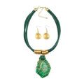 Ethnic Crystal Rhinestone Pendant Necklace Earrings Set Women Handmade Tribal Collar Choker Chunky Metal Bib Rope Chain African Statement Jewelry Set - color: N1505-green
