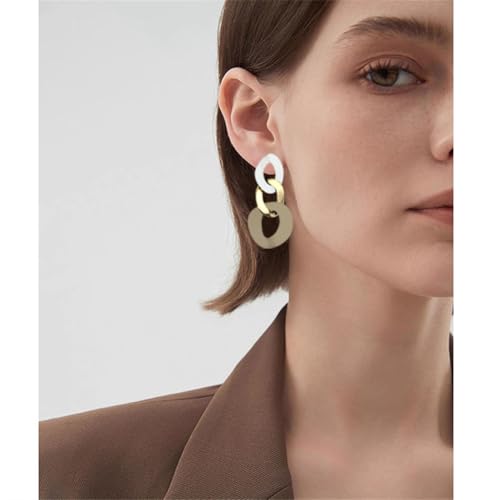Charm Elegant Hollow Color Chain Acrylic Geometric Temperament Dangle Drop Earrings Bohemian Minimalist Hypoallergenic Jewelry Gift - color: White Gold Brown