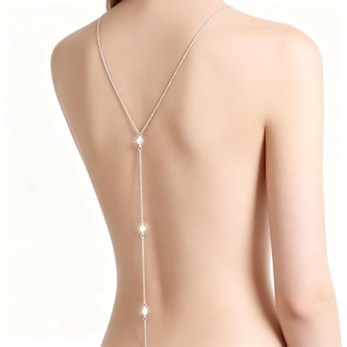 Rhinestone Back Chain Necklace for Women Bridal Wedding Sexy Rhinestone Backdrop Chain Waist Belly Chains Trendy Body Chains Jewelry - style: 4Silver
