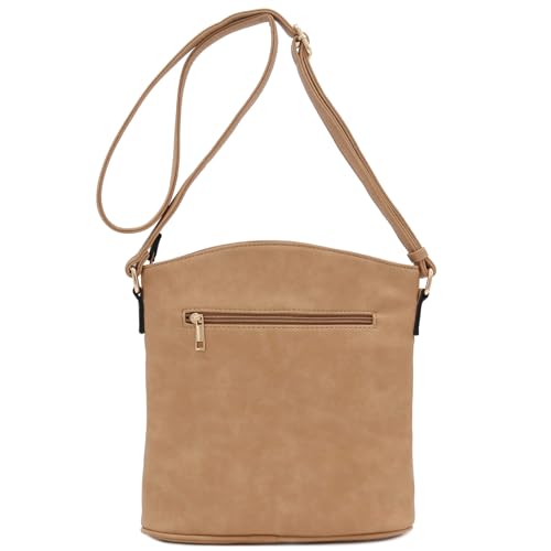 ALYSSA Triple Zip Pocket Large Crossbody Bag - color: Light Tan