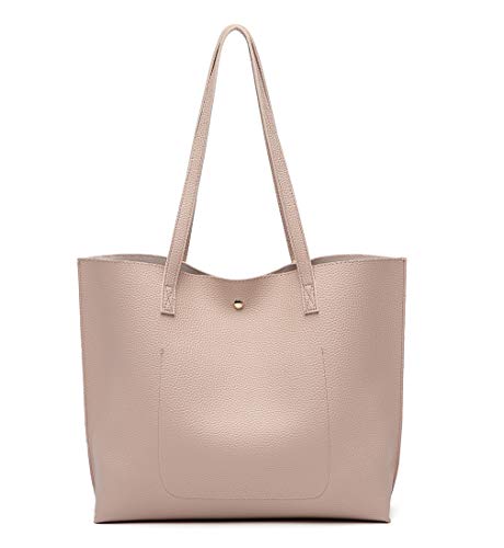 Dreubea Women's Soft Faux Leather Tote Shoulder Bag from, Big Capacity Tassel Handbag - color: Apricot Pink