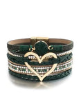 Long tiantian Leather Bracelets for Women Warp Bracelet Stackable Boho Layered Bracelet Chunky Heart Trendy Birthday Gifts for Her - color: B13:Green Leather Bracelets