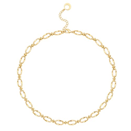 Aobei Pearl 18K Gold Plated Paperclip Chain Choker Satellite Chain Freshwater Cultured Biwa Pearl Pendant Necklace Dainty Turquoise Jewelry for Women - color: 18K Gold Plated Chunky Lip Chain