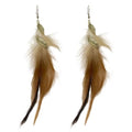 Feather Earrings for Women Bohemian Fringe Tassel Long Drop Dangle Earrings Lightweight Boho Statement earrings - color: brown