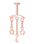 Crescent Moon Star Chain Vertical Hidden Helix Stud Earrings Dangle 316L Stainless Steel Flat Back Threadless Push-Pin Cartilage Rook Piercing Jewelry - color: ROSE GOLD