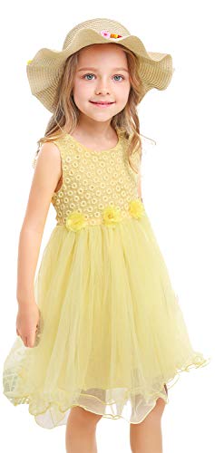 Bienvenu Kids Multi-Colors Large Brim Flower Beach Sun Hats - color: Beigeyellow