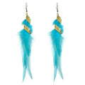 Feather Earrings for Women Bohemian Fringe Tassel Long Drop Dangle Earrings Lightweight Boho Statement earrings - color: lake blue