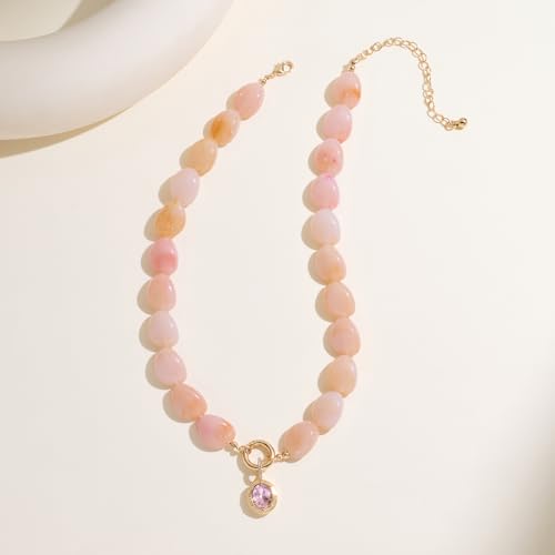 Multicolor Irregular Beaded Necklace for Women Chunky Resin Oval Bead Choker with Cubic Zirconia Pendant Summer Beach Mothers Day Gifts - color: XL23350C