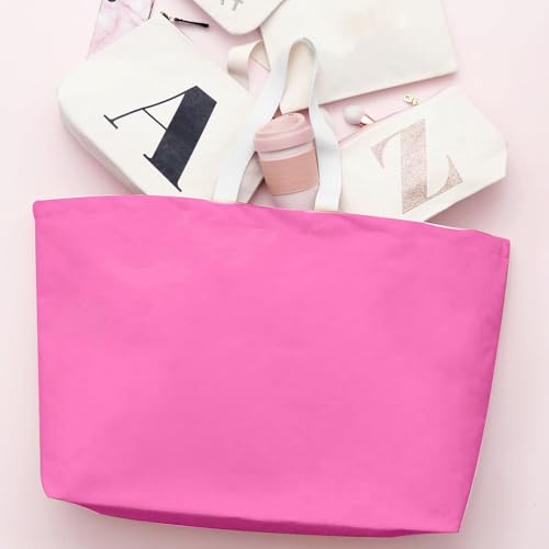 Large Canvas Tote Bag-Extra Big Shopping Beach Totes Bags Reusable Largest Grocery Plain Solid Bag 28"x8"x16" - color: Pink