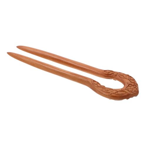 CHILDWEET U-shaped Natural Wood Hair Fork Pin, Vintage Chinese Traditional Hair Stick for Women, Double Prong Wooden Hairpin Accessory for Styling and Classic Hairdos