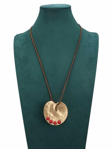Jeilwiy Leather Necklace for Women Funky Necklace Choker String Cord Necklace with Pendant Boho Style Jewelry - style: Gold & Red Turquoise