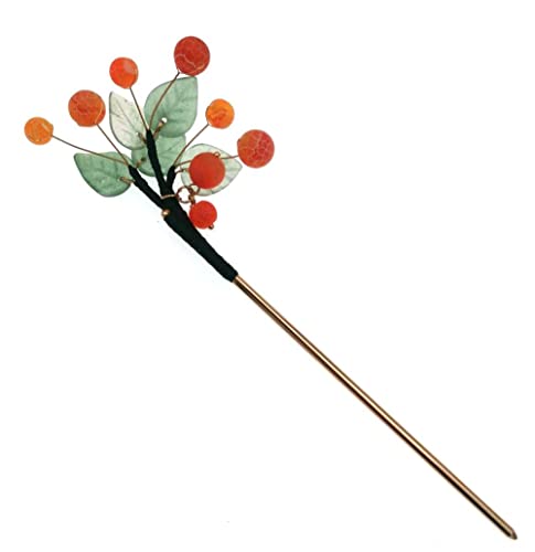 Orange Agate Hairpin Hair Stick Kanzashi for Kimono Hanfu Bride Ancient Costume Hair Accessories Cosplay Gift
