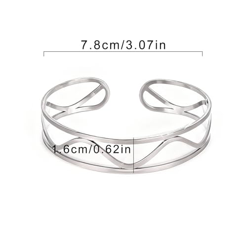 Upper Arm Cuff for Women, Simple Sexy Harness Armlet Bracelet with Crystal Adjustable Upper Arm Chain Bangle Arm Band for Women - color: Silver Wave