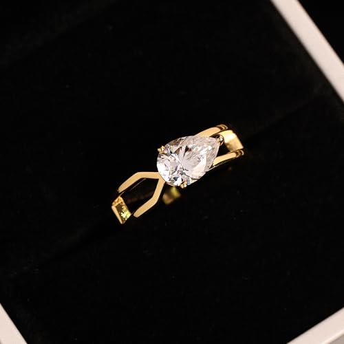 Moissanite Ring for Women, 1.5ct Blue Green Pear Shaped Teardrop Moissanite Colored Ring, 18K Gold Plated Sterling Silver, Statement Cocktail Rings for Women, Birthday Anniversary Jewelry Gift - color: Gold