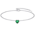 ChicSilver 925 Sterling Silver Anklets for Women, Simple Dainty Round/Heart Birthstone Ankle Bracelet Beach Foot Jewelry, 8.7-10.7 Inch Adjustable - color: 05. Heart - May(Emerald)