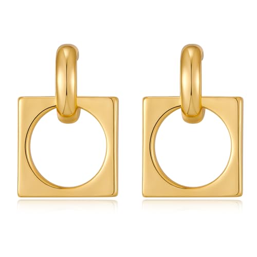 MUYAN Gold Silver Geometric Drop Dangle Earrings for Women Brushed Link Square Dangle Earrings Trendy Jewelry - color: A Gold