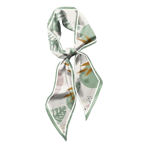 Hair Head Scarf Silk Feeling Long Satin Neck Satin Scarves for Handbag Cute Aesthetic Decoration Women Girls 59 * 6.7” - color: Y20-leaf