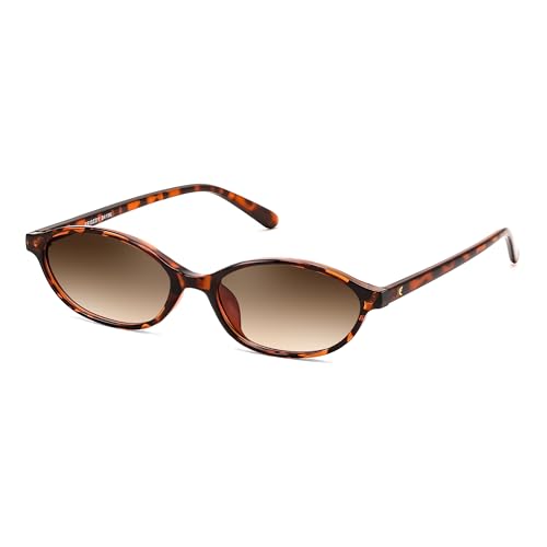 FEISEDY Retro Oval Sunglasses for Women Cat Eye 90s Lightweight Narrow Shades Trendy Sun Glasses B4196 - color: Tortoise/Gradient Brown