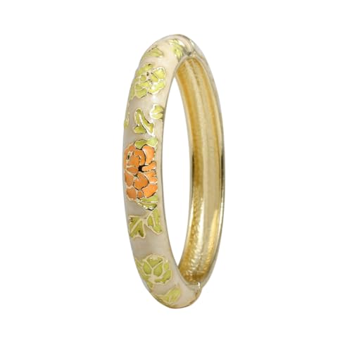 Vintage Flower Cuff Bangles Gold Plated Cloisonne Chinoiserie Peony Floral Elegant Bracelet Gifts For Women - color: yellow