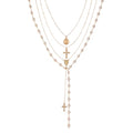 KURTCB Rhinestone Necklace for Women Boho Long Y Lariat Gold Necklace Stack Colorful Summer Beach Jewelry - color: Gold Pearl Cross