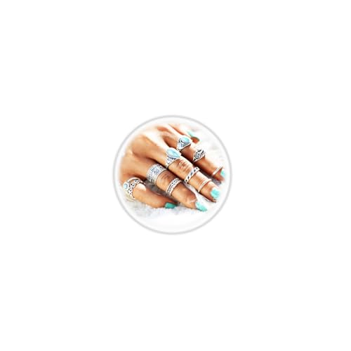 Bohemian Turquoise Ring Set for Women,Vintage Gem Turquoise Opal Joint Knuckle Stackable Rings Chunky Boho Midi Ring Pack Punk Western Ring Mixed Size - style: Style B