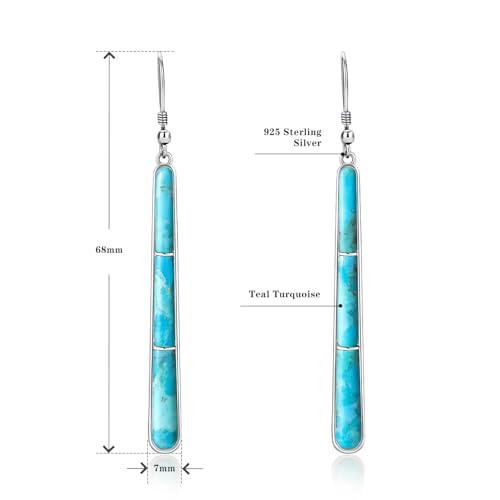Turquoise Earrings for Women 925 Sterling Silver Gemstones Dangle Earrings Bohemian Style Statement Bar Earrings Dangle Earrings for Women Earrings Valentines Gifts - color: Blue