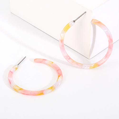 BaubleStar Tortoise Shell Resin Hoop Earrings Fashion Jewelry - color: Pink