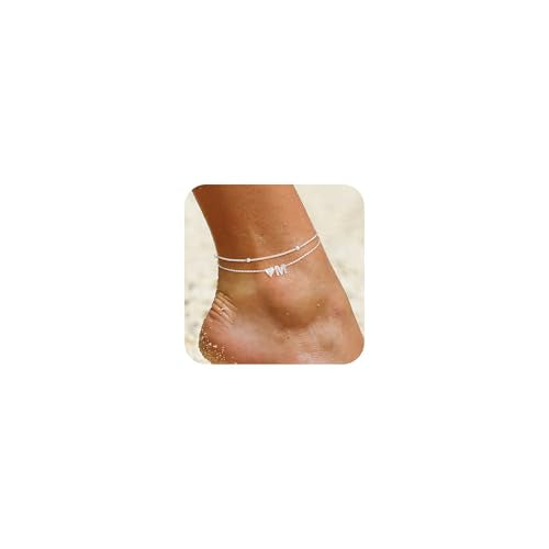 NECOCY Initial Heart Diamond Anklets for Women Waterproof, Non Tarnish 14k Gold Plated Letter Ankle Bracelets Dainty, Summer Beach Bikini Jewelry Gifts for Women - color: Silver