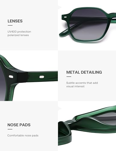 SOJOS Retro Square Polarized Sunglasses Womens Men Trendy 70s Thin Slim Shades Sunnies SJ2674 - color: Green Frame Grey Gradinglens